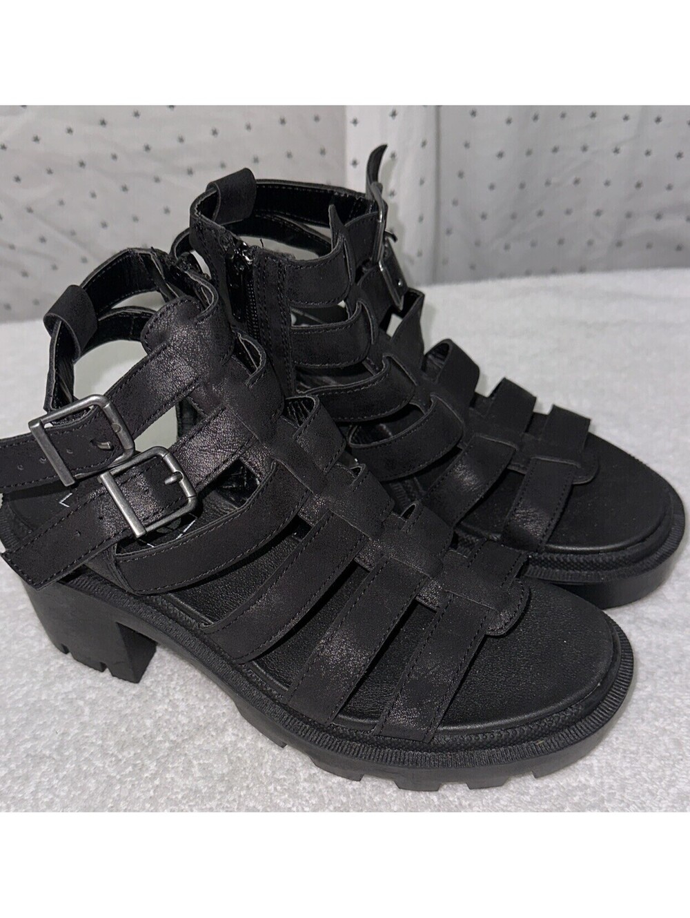 POP Sundress Black Gladiator Chunky Heeled Sandals - Womens 6.5 - Worn Once